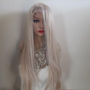 Cream blonde lace front wig human hair blend 13x6 lace front. 24''
